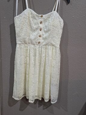 BCX Cream Lace Button-Front Sundress
